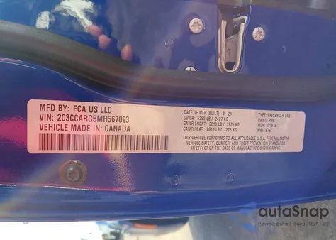 2021 Chrysler 300 Touring L Awd из США, поврежденный, VIN 2C3CCARG5MH567093